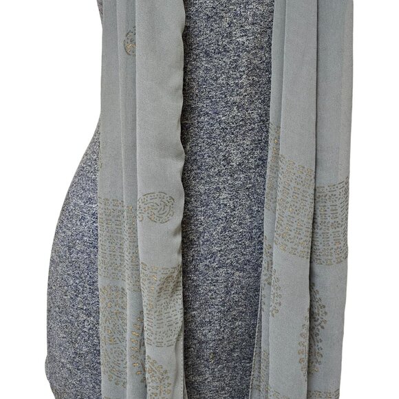 A.Brod Fashion Accessories Lightweight Grey Scarf Gold Paisley Pattern Fringe - Picture 2 of 6